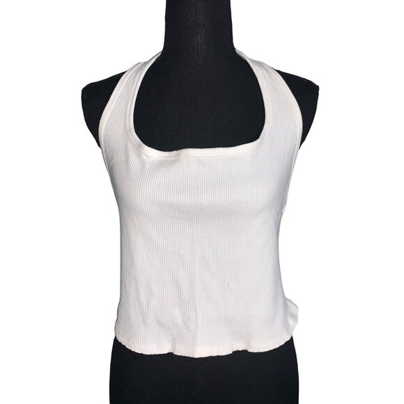 Wild Fable Junior Teens White Sleeveless Ribbed Halter Crop Top Size XS - Picture 1 of 9